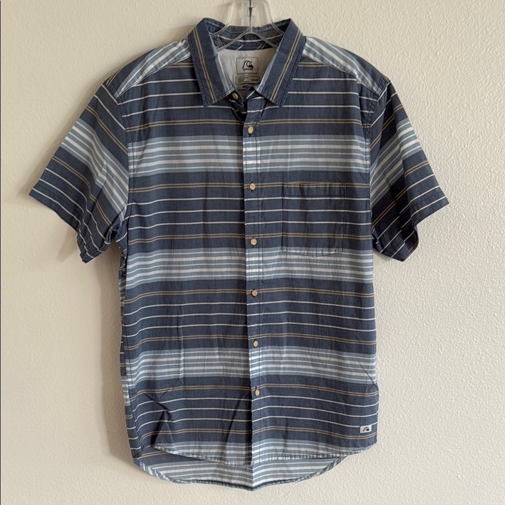 Quiksilver Blue Casual Button Down Shirt with Stripes